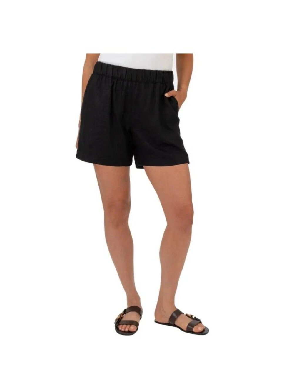 NWT Blanknyc Women's S Linen Blend Black Shorts Elastic Waist Lightweight C0869